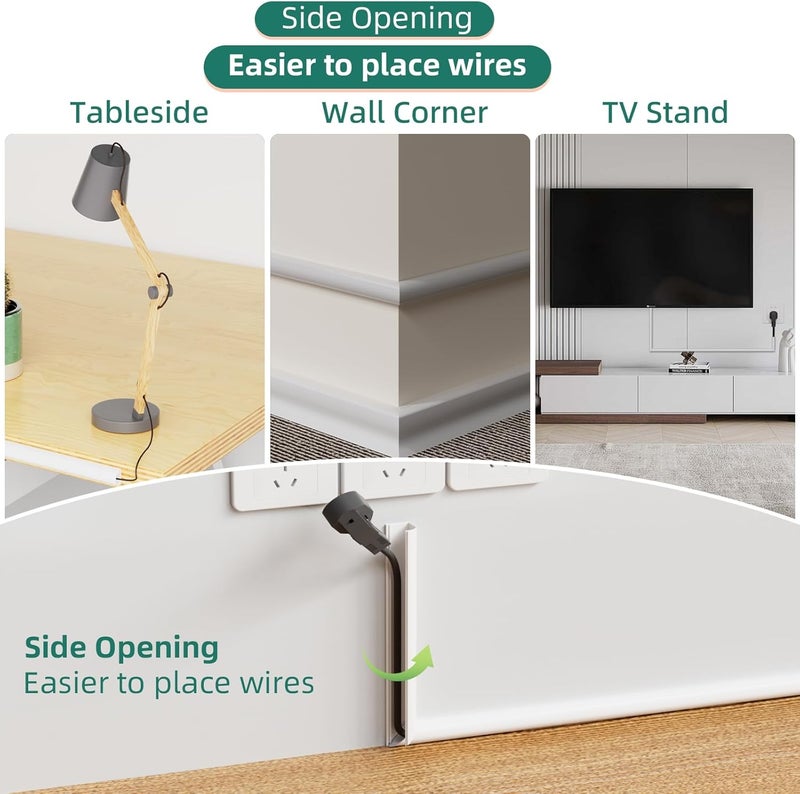 Vannesse Cord Hider Raceway Kit, 118 inch Wall Cable Hider for 1 Cable, Silicone Material Hiding Wall Mount TV Powers Cords in Home Office, W0.59 H0.39in White - Image 4
